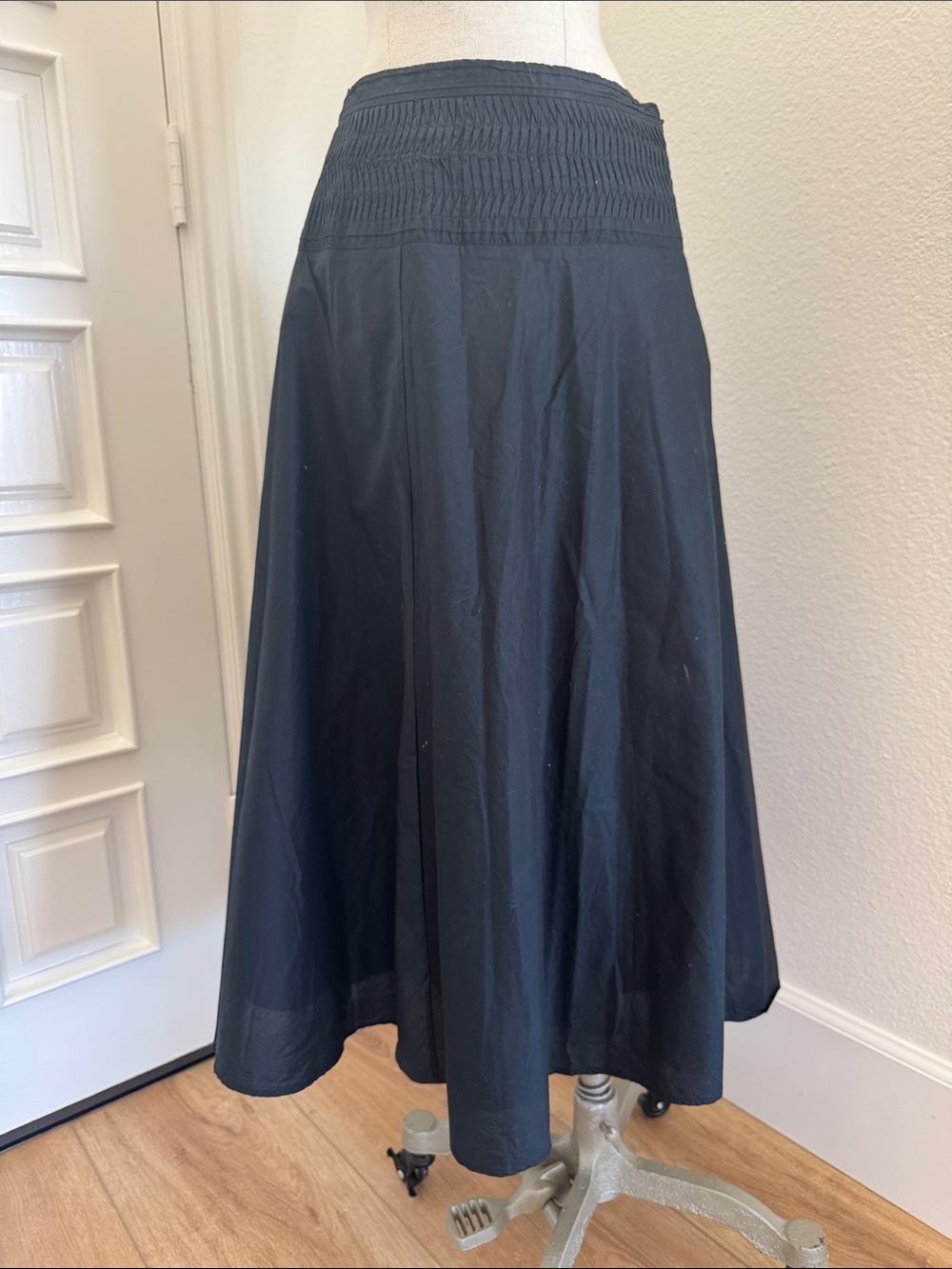 Ralph Lauren Black A-Line Maxi Skirt with Smocked Waist